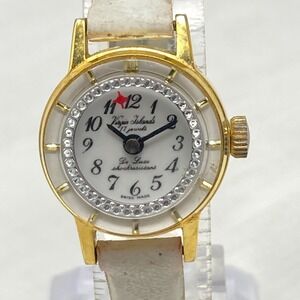 Vintage Virgin Islands Watch Women 22mm Gold Tone Crystals Swiss Manual Wind Up